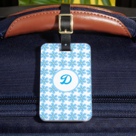 elegantens blå blommigt, modernt monogram bagagebricka