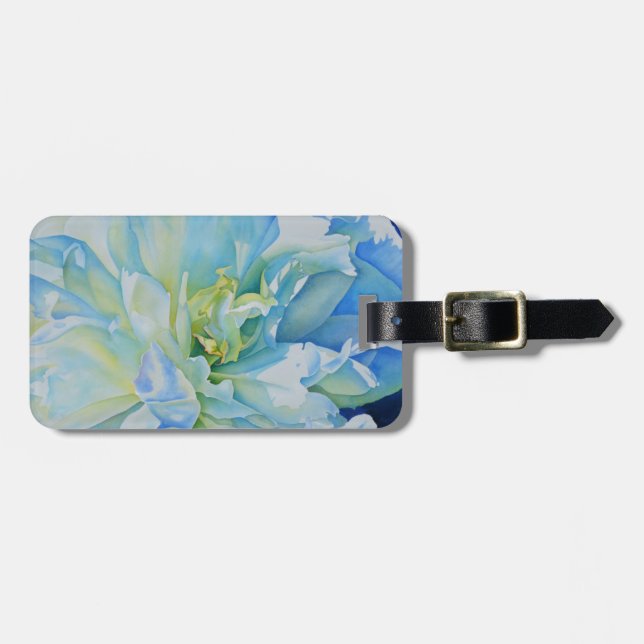 Elegantens blå blommigt, vattenfärg bagagebricka (Horisontell Framsida)