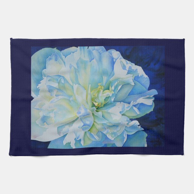 Elegantens blå blommigt, vattenfärg kökshandduk (Horisontell)