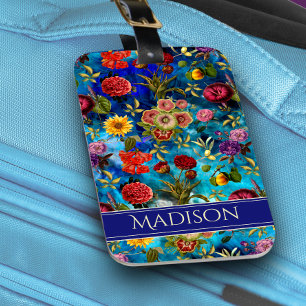 Elegantens blå Blommönster i monogram bärbar dator Bagagebricka