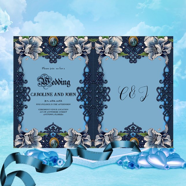 Elegantens blå design inbjudningar (Blue celtic design)
