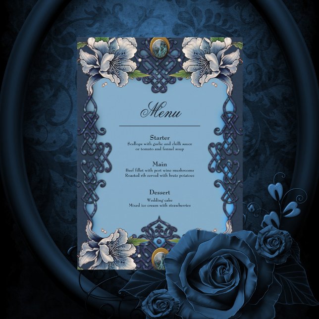 Elegantens blå design meny (Blu celtic design)