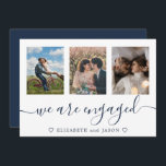Elegantens blå multifoto Engelskt meddelande<br><div class="desc">Elegant Blå Förlovning-annonskort med tre av dina foton,  med Förlovningsfest på baksidan. Enkel att anpassa.</div>