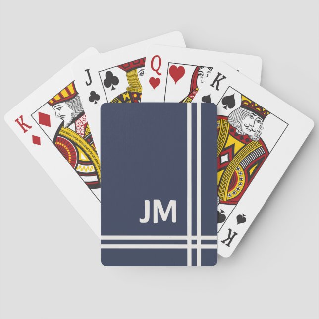 Elegantens blå och vita rand-design casinokort (Baksidan)