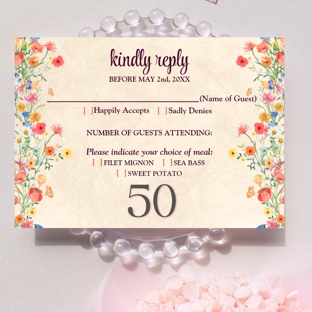 Elegantens blommigt 50-årsdag OSA kort 50 blommor (Skapare uppladdad)