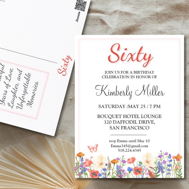 Elegantens blommigt 60-årsdagarsblomma 60 inbjudan (Skapare uppladdad)