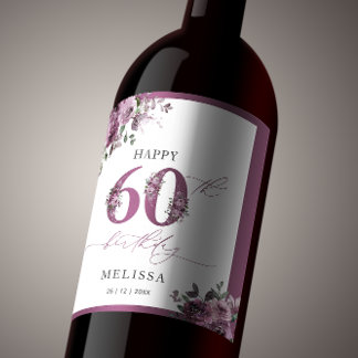 Elegantens Blommigt 60:e Födelsedagsfesten Vinflaska Etikett