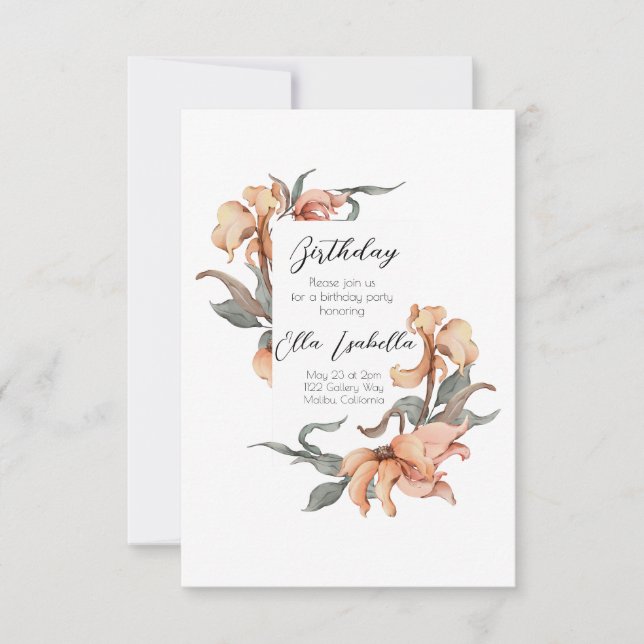 Elegantens Blommigt 60:E födelsedagsinbjudan Tack Kort (Framsida)