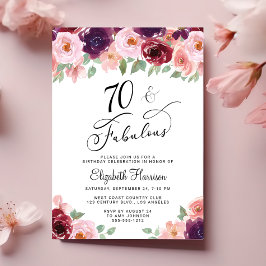 Elegantens Blommigt 70:e Födelsedagsfesten Inbjudningar