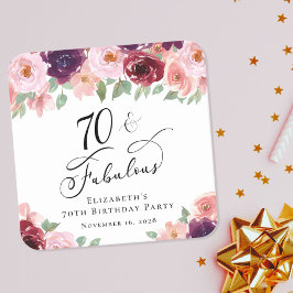 Elegantens Blommigt 70:e Födelsedagsfesten Underlägg Papper Kvadrat