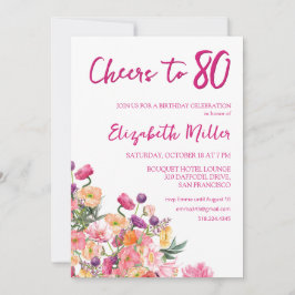 Elegantens Blommigt 80:e Födelsedagsfesten Inbjudningar