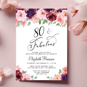 Elegantens Blommigt 80:e Födelsedagsfesten Inbjudningar