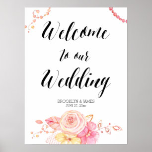 Elegantens Blommigt Bröllopsmottagningsskylt 18x24 Poster