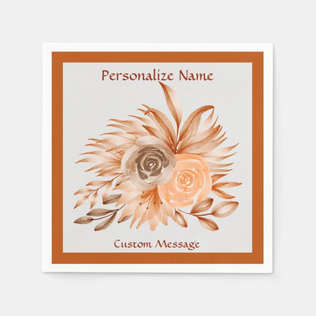 Elegantens Blommigt Chic Koral vattenfärgsblomma Pappersservett (Framsidan)