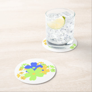 Elegantens Blommigt Design i Grönten Blått Gult Underlägg Papper Rund