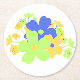 Elegantens Blommigt Design i Grönten Blått Gult Underlägg Papper Rund