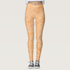 Elegantens Blommigt Embossed Peach Färg Leggings