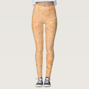 Elegantens Blommigt Embossed Peach Färg Leggings