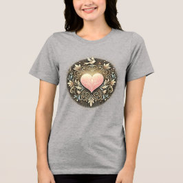 Elegantens Blommigt Heart- och Dove-design T Shirt