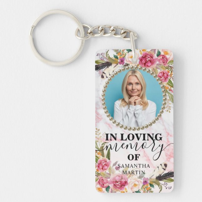 Elegantens Blommigt  i Loving Memory Keychain Nyckelring (Framsidan)