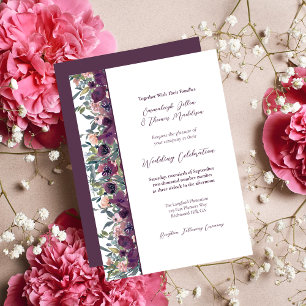 Elegantens Blommigt   Lila Garland Bröllop Inbjudningar