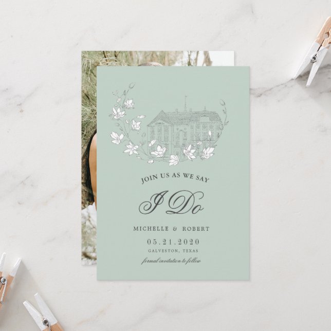 Elegantens Blommigt Mål Foto Spara datum Inbjudningar (Fram/Back In Situ)