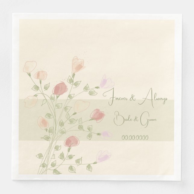 Elegantens Blommigt med mjuk Grönt Pappersservett (Framsida)