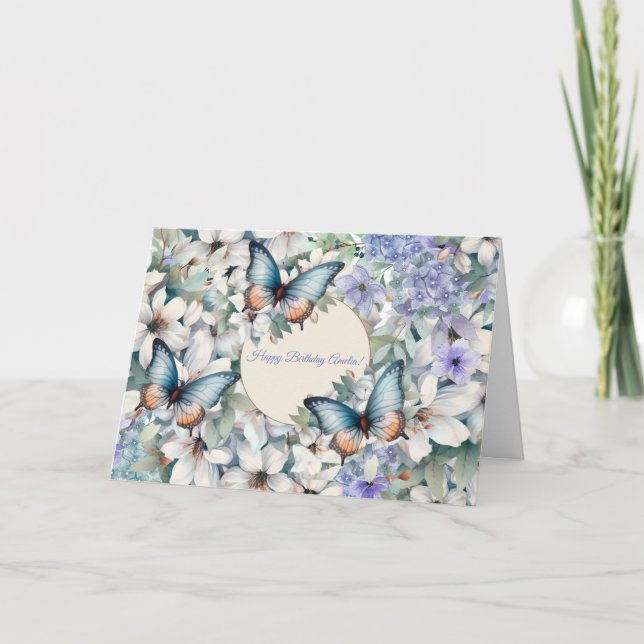 Elegantens Blommigt och fjärilar födelsedagskort Helgkort (Framsida)