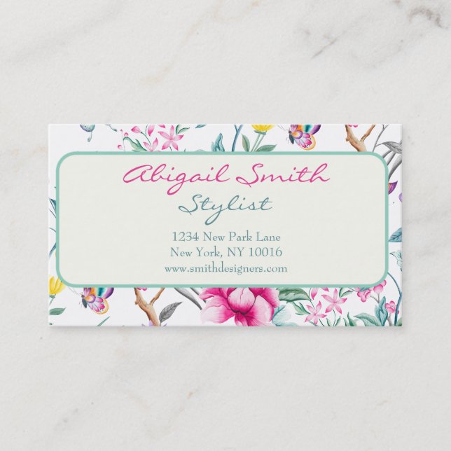 Elegantens Blommigt och fjärilar Mönster Visitkort (Framsida)