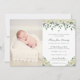 Elegantens Blommigt och foto-katolsk baptisminbjud Inbjudningar