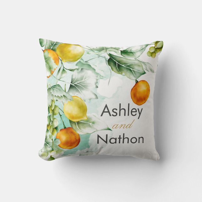 Elegantens blommigt och frukt, vattenfärgen sommar kudde (Framsida)