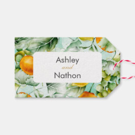 Elegantens blommigt och frukt, vattenfärgen sommar presentetikett