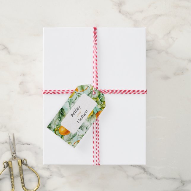 Elegantens blommigt och frukt, vattenfärgen sommar presentetikett (Med Snöre)