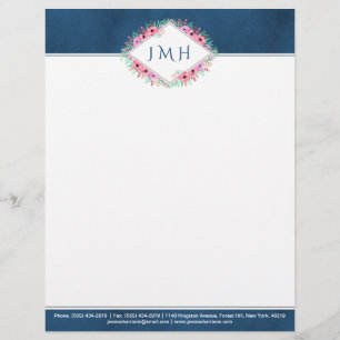 Elegantens Blommigt och marin personal eller föret Brevhuvud