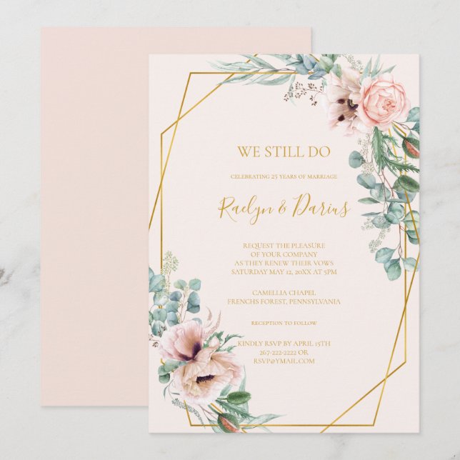 Elegantens Blommigt | Pastel Vi gör fortfarande Vo Inbjudningar (Fram/baksida)