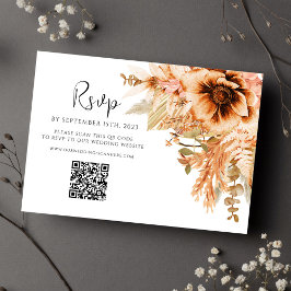 Elegantens Blommigt QR-koden Terracotta Fall Weddi OSA Kort