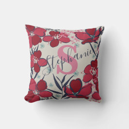 Elegantens blommigt röd, Rosa och beige Monogram Kudde