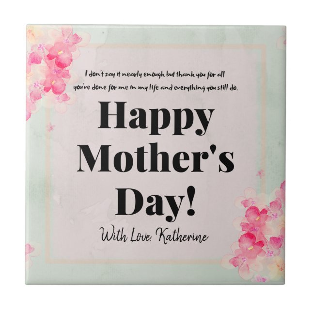 Elegantens Blommigt Rosa Blommor Mors dag Kakelplatta (Framsidan)