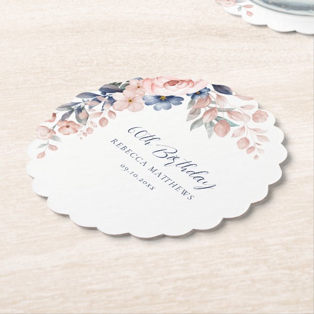 Elegantens Blommigt Skript 60:e födelsedagen Underlägg Papper (Vinklad)