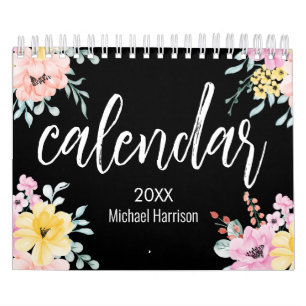 Elegantens Blommigt, svart och vit 2025 Kalender