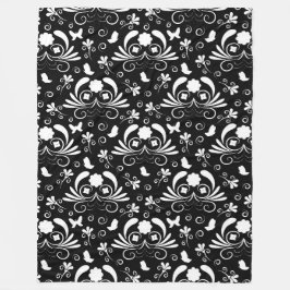 Elegantens blommigt svart och vit fleecefilt