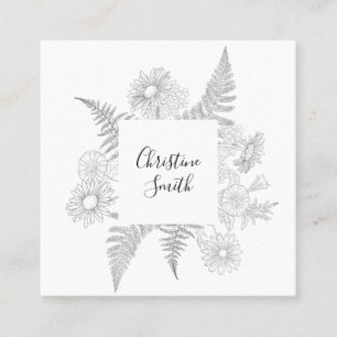 Elegantens Blommigt, svart och vit, minimalistisk Fyrkantigt Visitkort