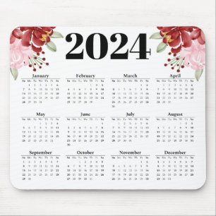 Elegantens Blommigt vattenfärgsvit 2024-kalender Musmatta