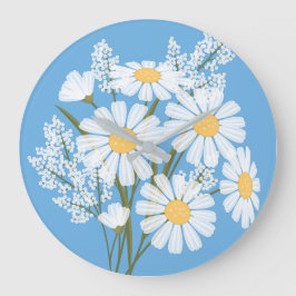 Elegantens Blommigt Vita Daisy på blå Stor Klocka