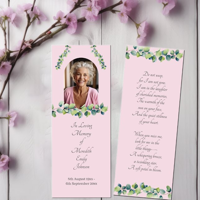 Elegantens bokmärkskort för minnesanteckningar mini visitkort (Elegant Funeral Memorial Photo Keepsake Card)