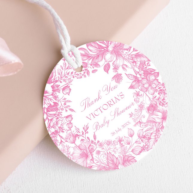 Elegantens botaniska dammande rosa babydusch för  gåvor etiketter (Elegant botanical dusty pink baby shower thank you favor tags customized favor tags pink and white)