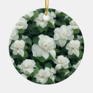 Elegantens botaniska vita blommigt av klassisk grö julgransprydnad keramik