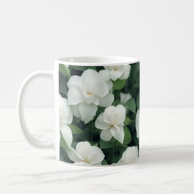Elegantens botaniska vita blommigt av klassisk grö kaffemugg (Vänster)