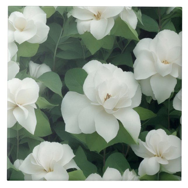 Elegantens botaniska vita blommigt av klassisk grö kakelplatta (Framsidan)