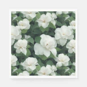 Elegantens botaniska vita blommigt av klassisk grö pappersservett